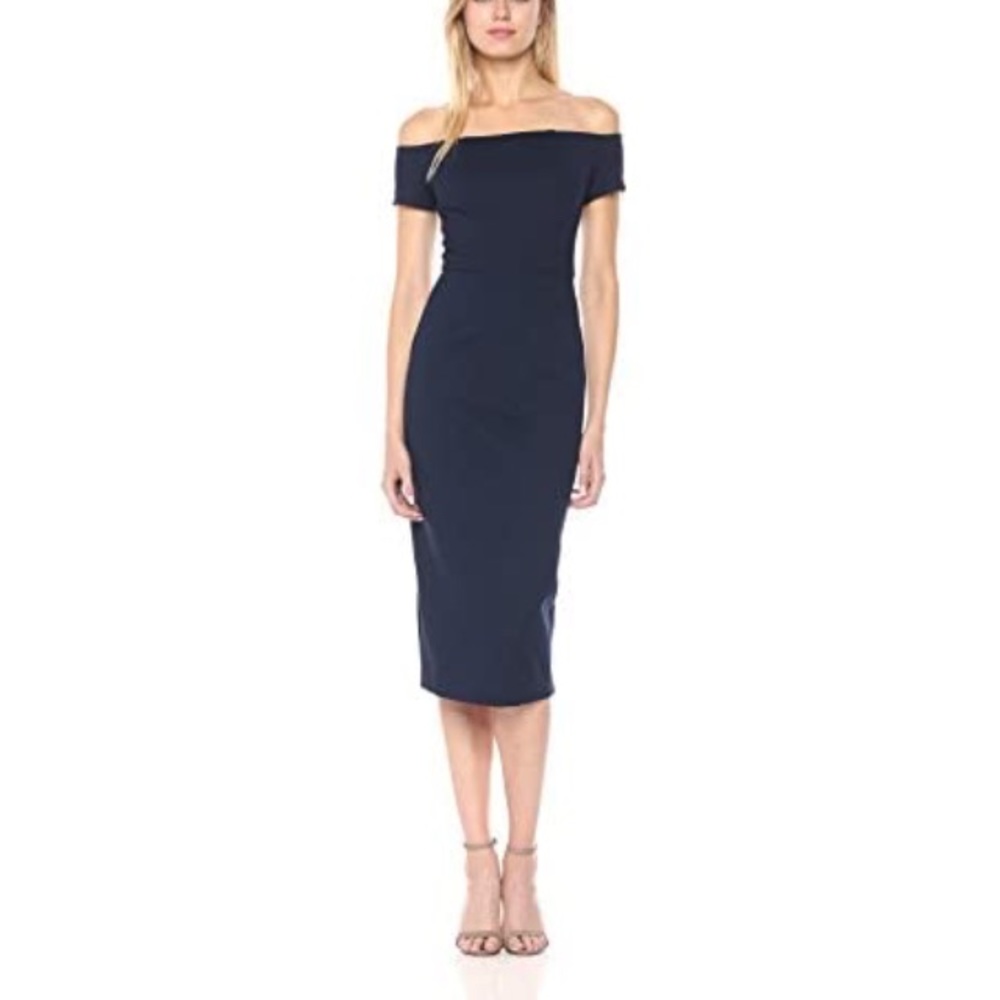 Trina Turk Navy Off-Shoulder Midi Dress